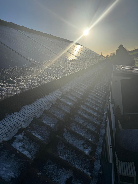 Frosty roof with solar panels